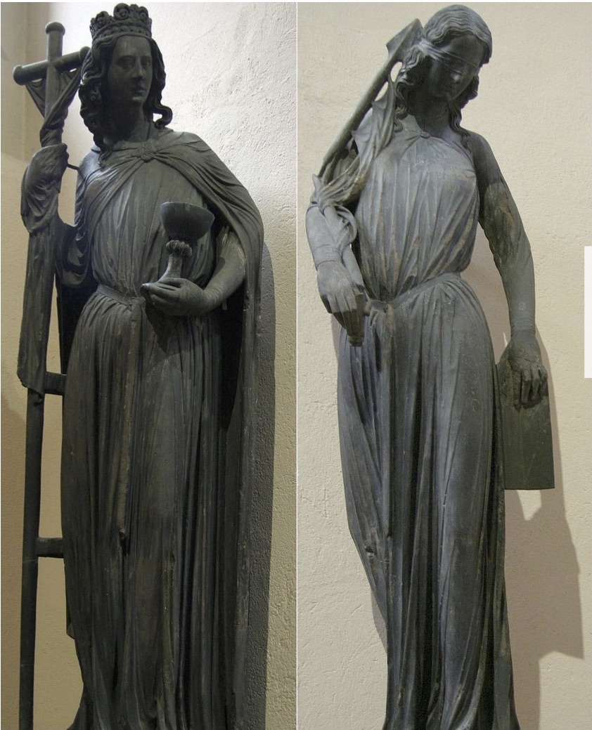 Statues 'L'Église' et 'La Synagogue' de la Cathédrale de Strasbourg, original gothique conservé au Musée de l'Oeuvre Notre-Dame - Ecclesia and Synagoga - Wikipedia.jpg